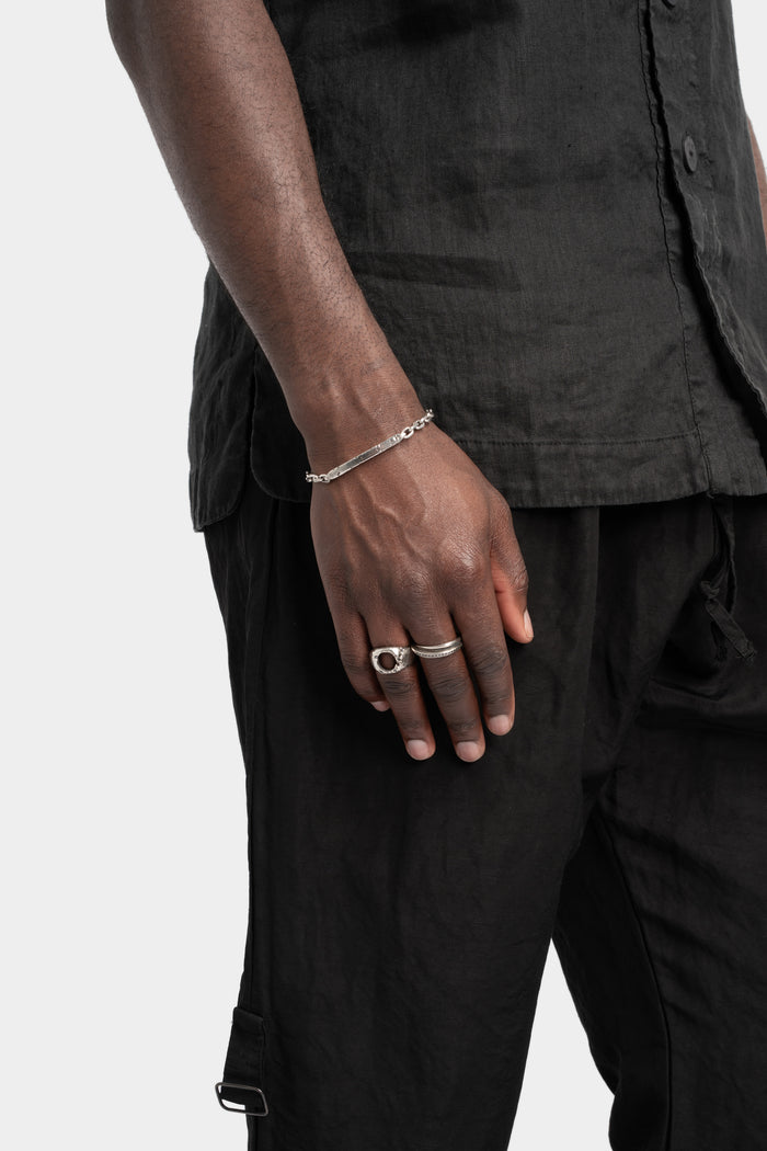 Chain link bar oxidized silver bracelet