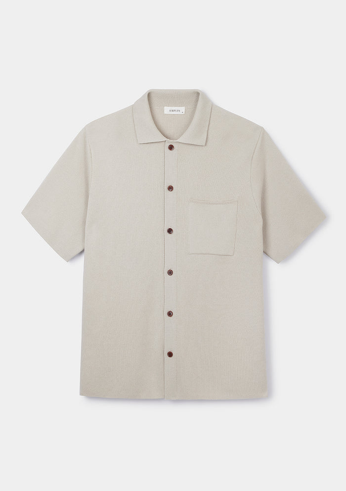 Chalk Cotton Knit Polo, Polo Shirt - SIRPLUS
