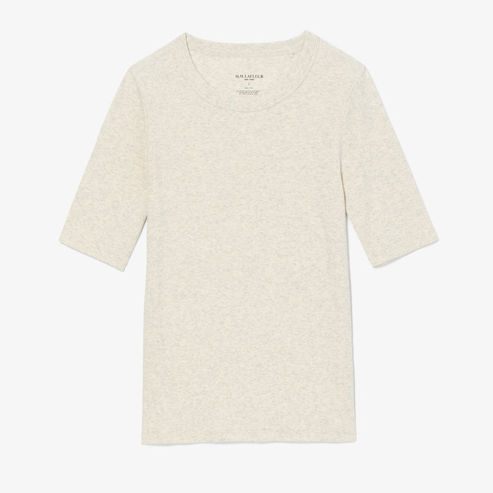 Chana Fitted T-Shirt - Organic Ribbed Pima Cotton :: Beige Melange