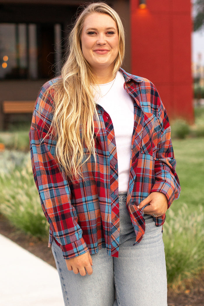 Chemise Boutonnée Imprimée à Carreaux Rouge Grande Taille-A WOMAN WE LOVE
