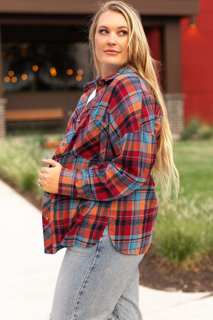 Chemise Boutonnée Imprimée à Carreaux Rouge Grande Taille-A WOMAN WE LOVE