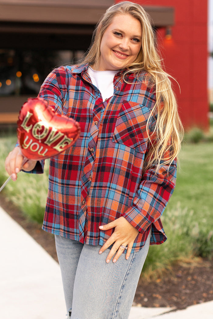 Chemise Boutonnée Imprimée à Carreaux Rouge Grande Taille-A WOMAN WE LOVE