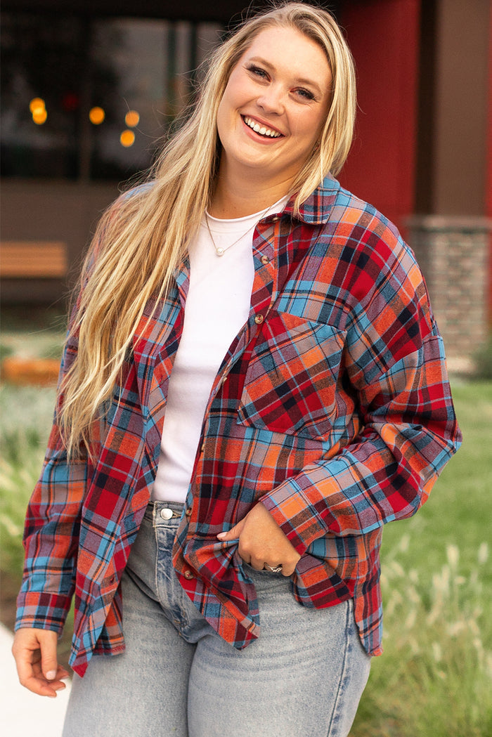 Chemise Boutonnée Imprimée à Carreaux Rouge Grande Taille-A WOMAN WE LOVE