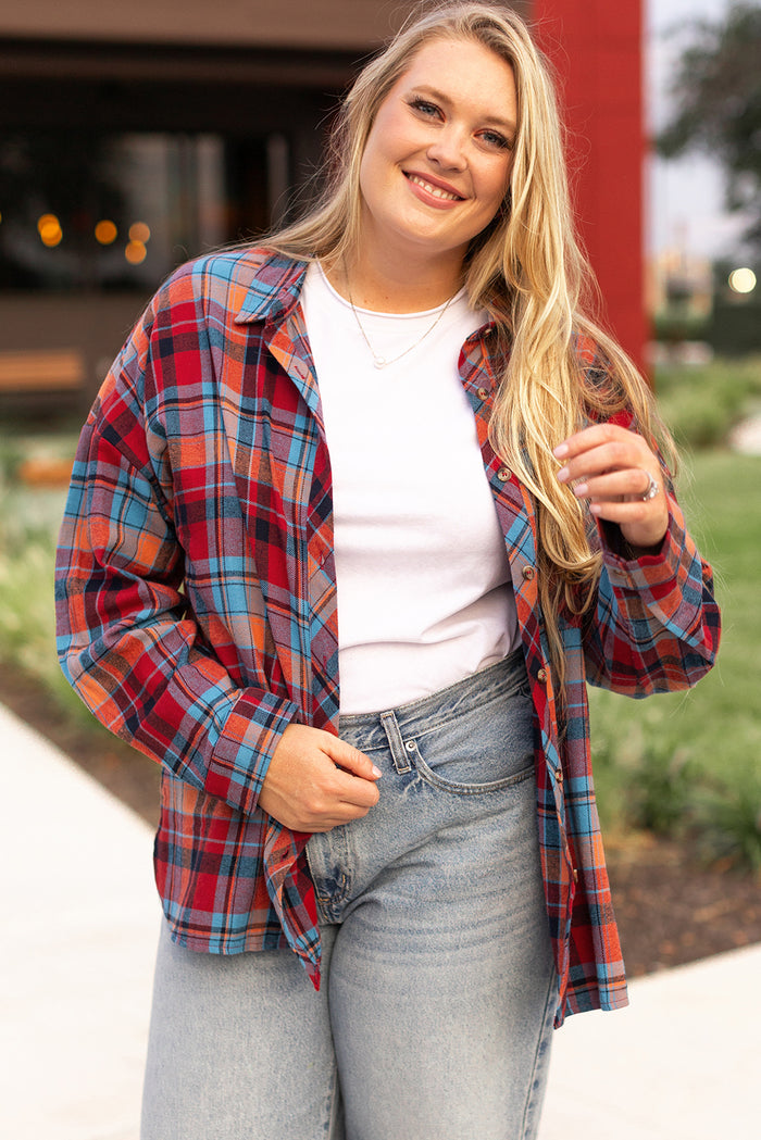 Chemise Boutonnée Imprimée à Carreaux Rouge Grande Taille-A WOMAN WE LOVE