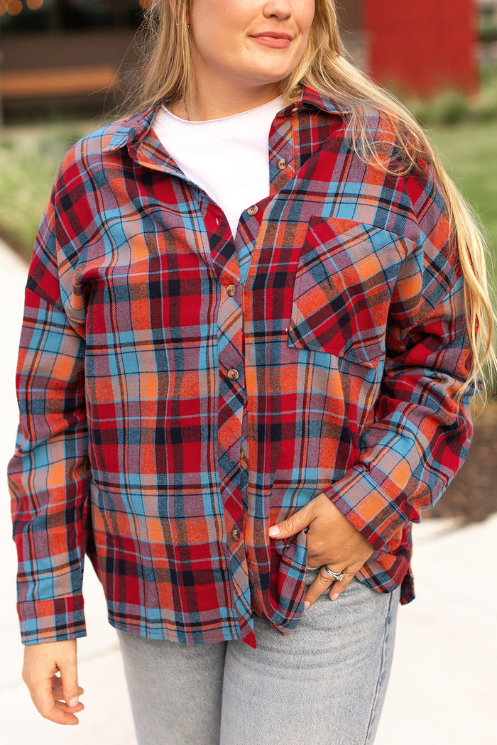 Chemise Boutonnée Imprimée à Carreaux Rouge Grande Taille-A WOMAN WE LOVE