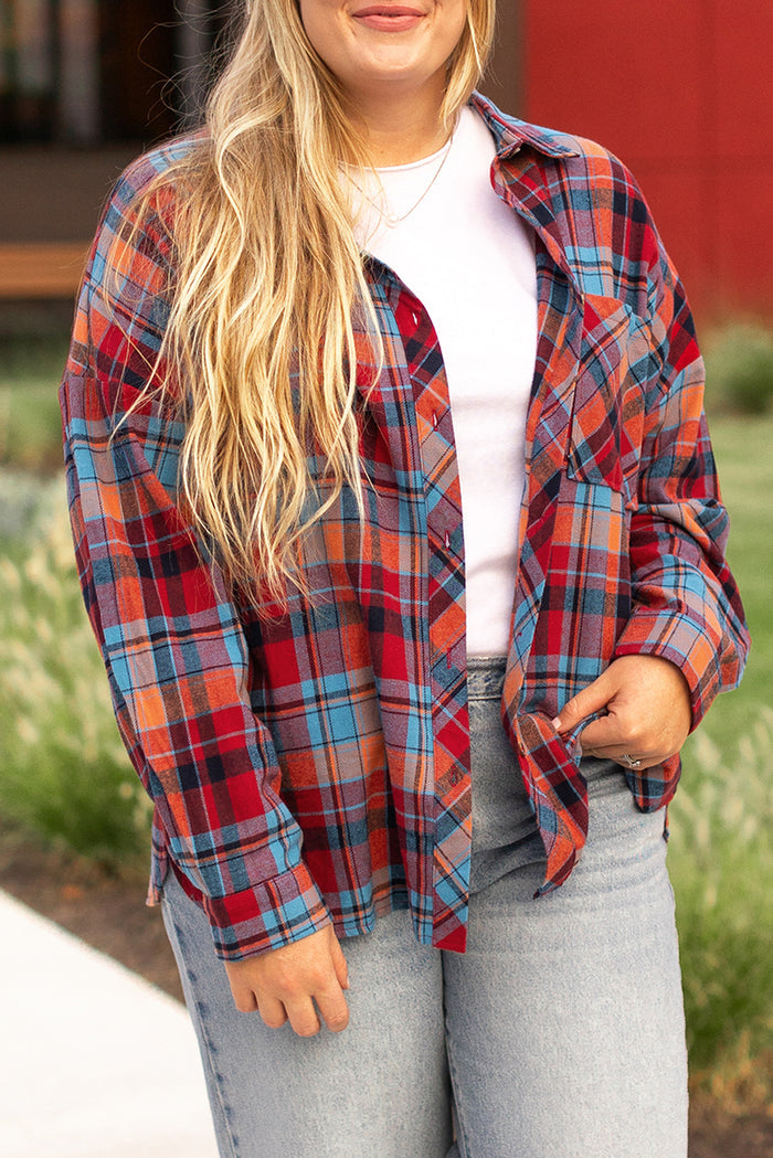 Chemise Boutonnée Imprimée à Carreaux Rouge Grande Taille-A WOMAN WE LOVE