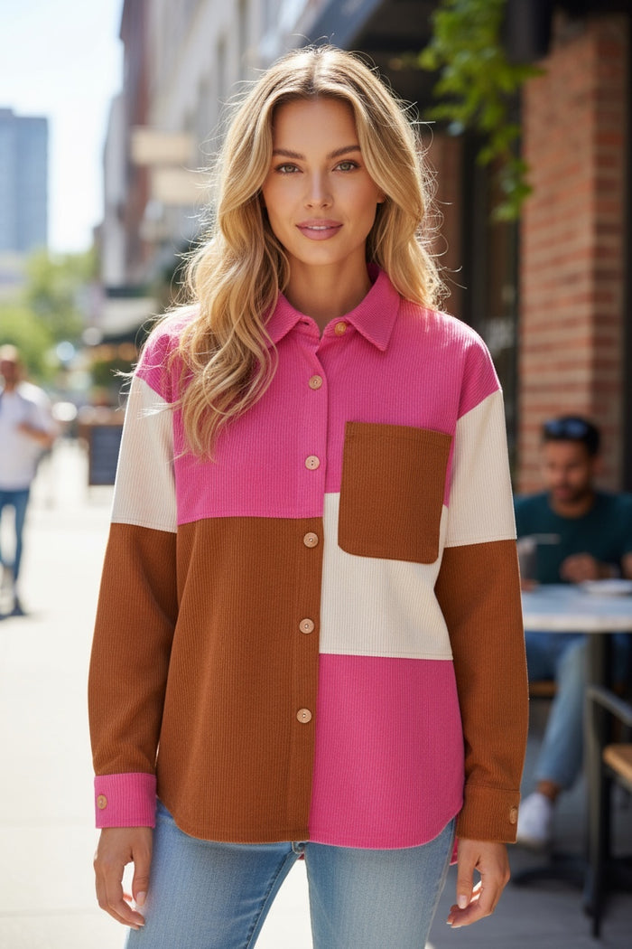 Chemise Color-Block en Velours Côtelé
