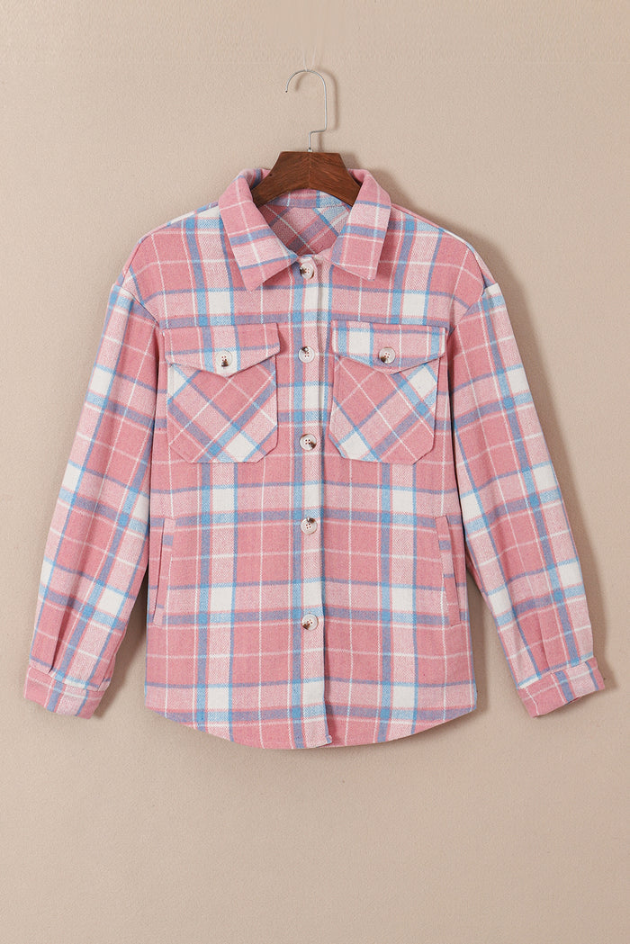 Chemise en flanelle avec poche à rabat et carreaux roses