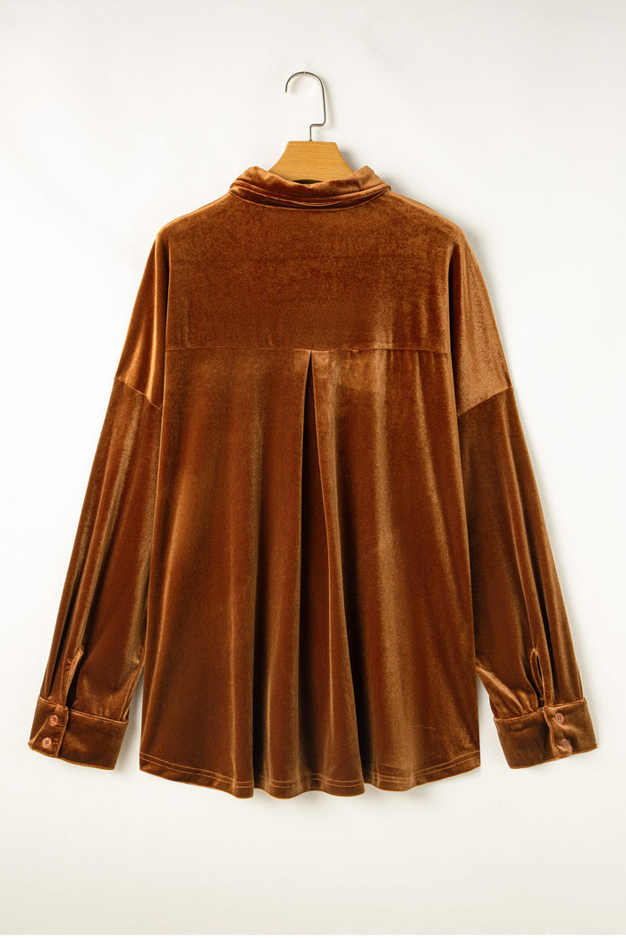 Chemise en Velours à Epaules Tombantes avec Poche Poitrine de Grande Taille-A WOMAN WE LOVE