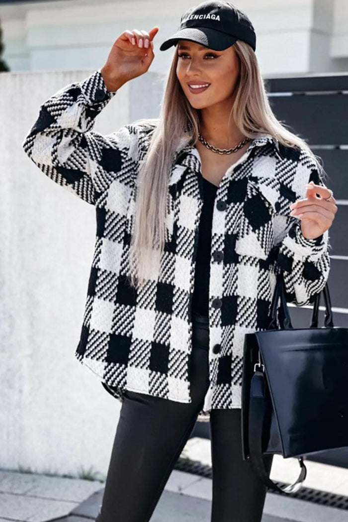 Chemise Veste à carreaux noire avec poche à rabat texturé