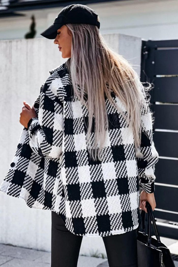 Chemise Veste à carreaux noire avec poche à rabat texturé