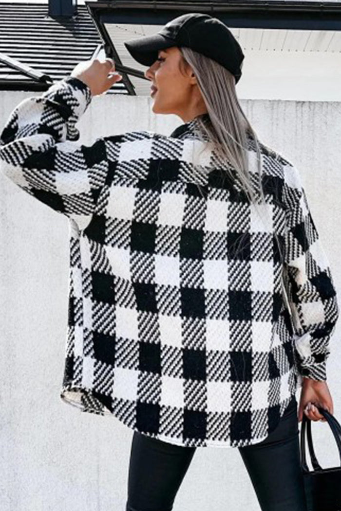 Chemise Veste à carreaux noire avec poche à rabat texturé
