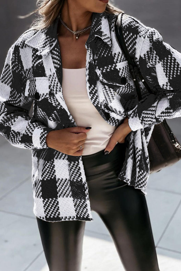 Chemise Veste à carreaux noire avec poche à rabat texturé