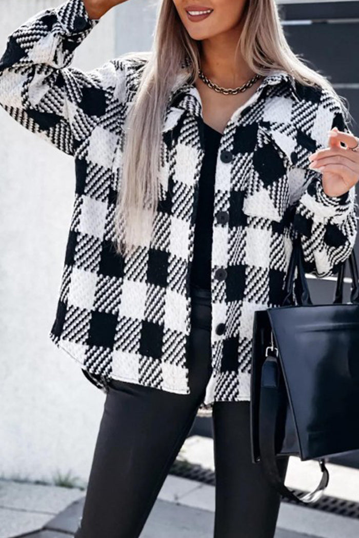 Chemise Veste à carreaux noire avec poche à rabat texturé
