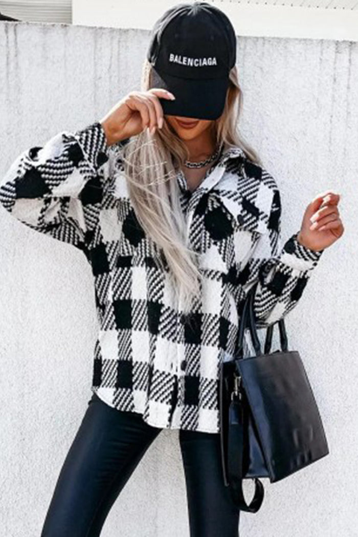 Chemise Veste à carreaux noire avec poche à rabat texturé