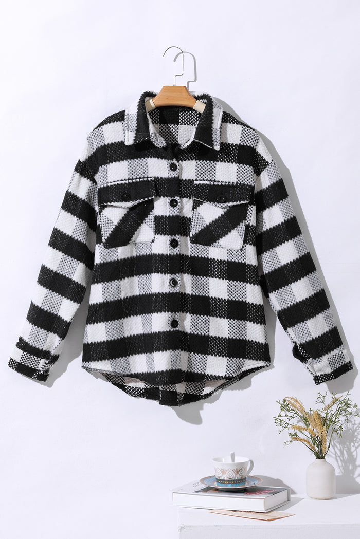 Chemise Veste à carreaux noire avec poche à rabat texturé