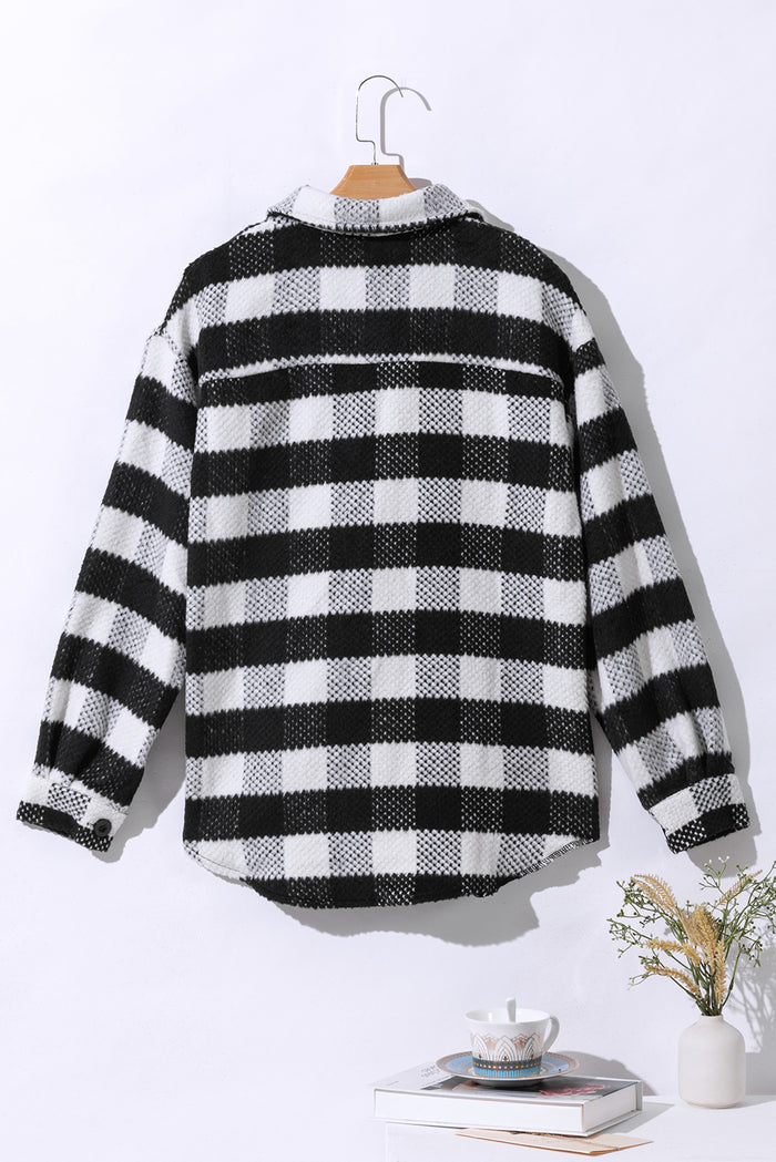 Chemise Veste à carreaux noire avec poche à rabat texturé