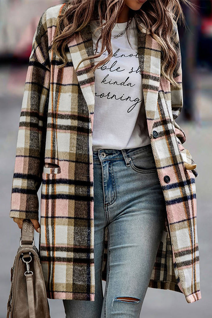 Chemise Veste à revers boutonnée à carreaux rose
