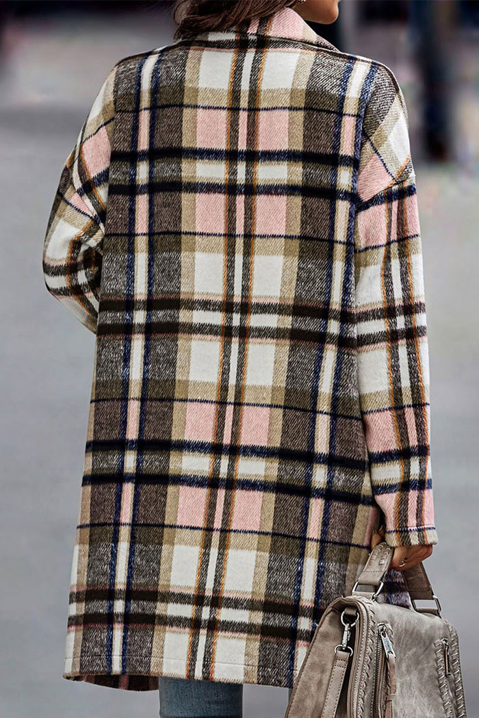 Chemise Veste à revers boutonnée à carreaux rose