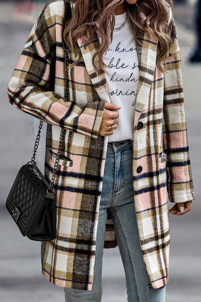 Chemise Veste à revers boutonnée à carreaux rose