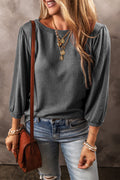 Chemisier gris moyen à manches 3/4 et col rond de couleur unie-A WOMAN WE LOVE