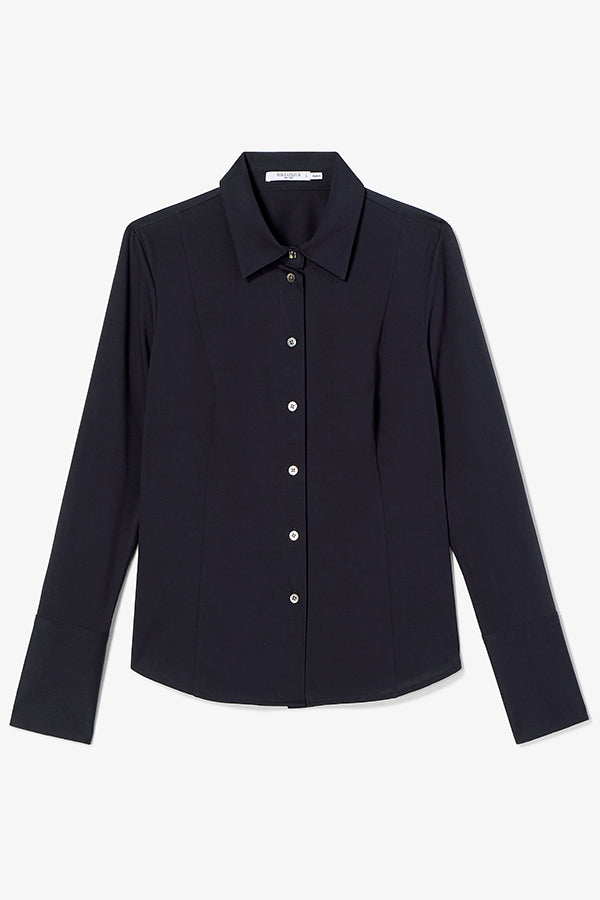 Navy button-up shirt on a white background | Exclude | Still