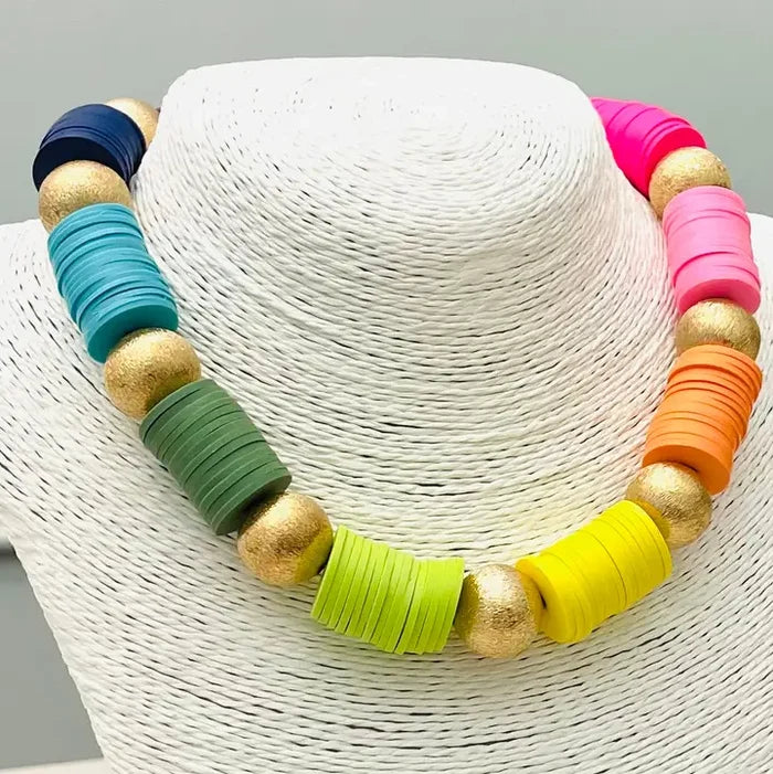 colorful  disk beaded chunky summer necklace
