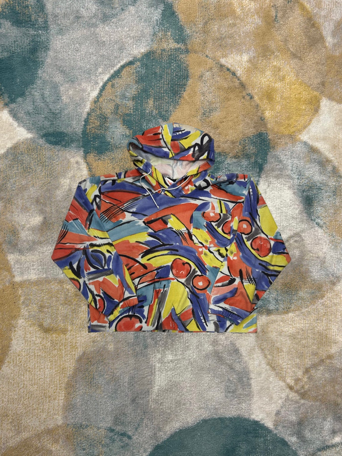 Colorful Patterned Fleece Cropped Hoodie
