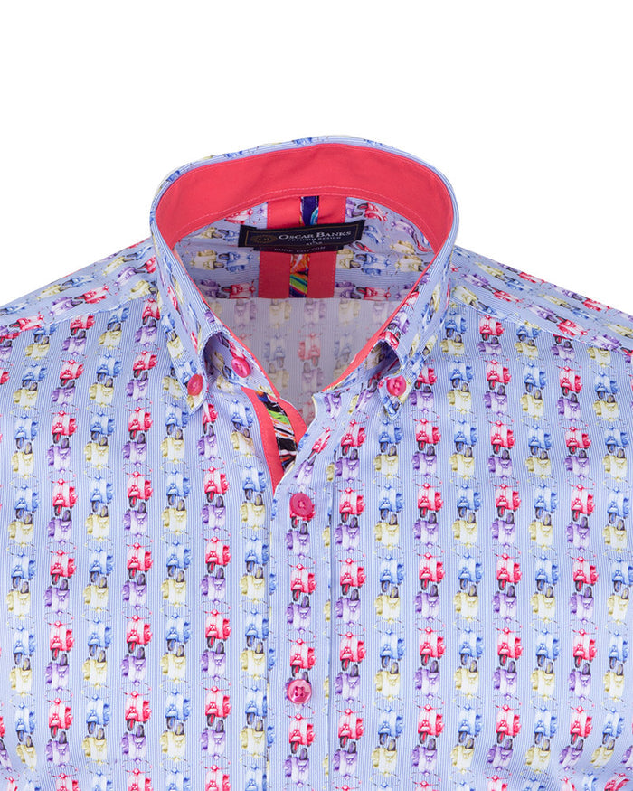 Colourful Vespa Print Short Sleeve Shirt-Makrom