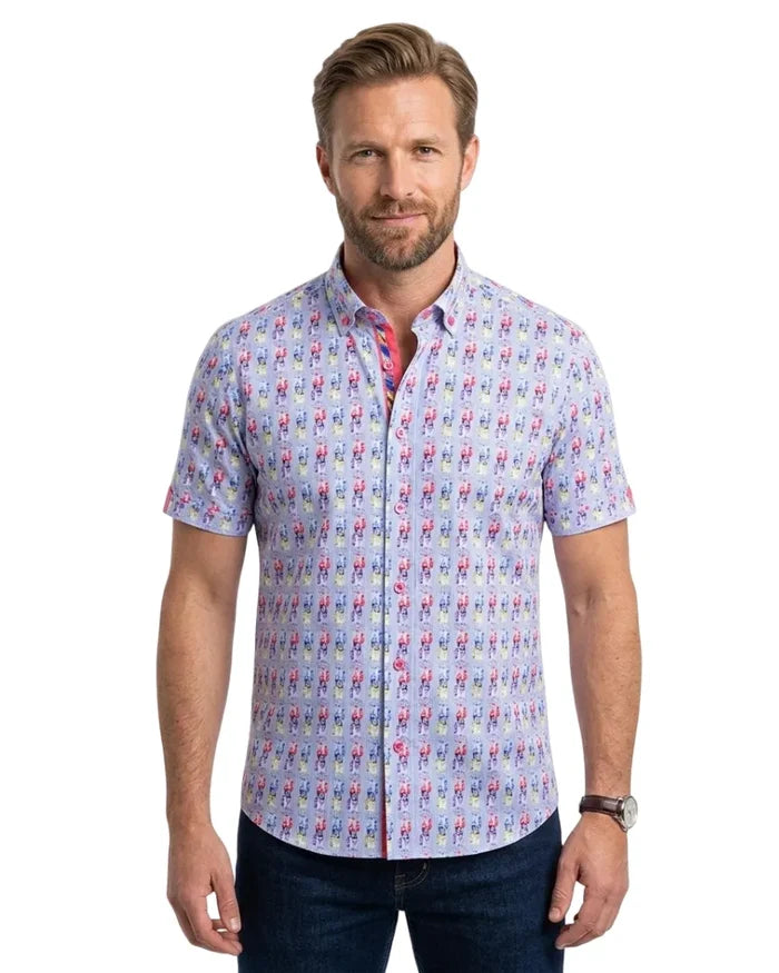 Colourful Vespa Print Short Sleeve Shirt-Makrom