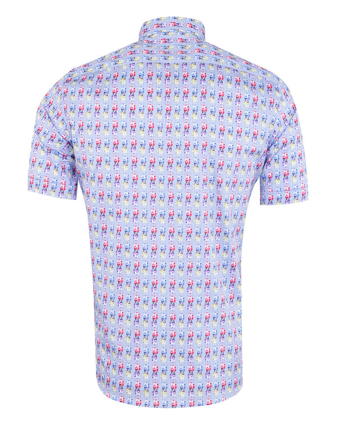 Colourful Vespa Print Short Sleeve Shirt-Makrom
