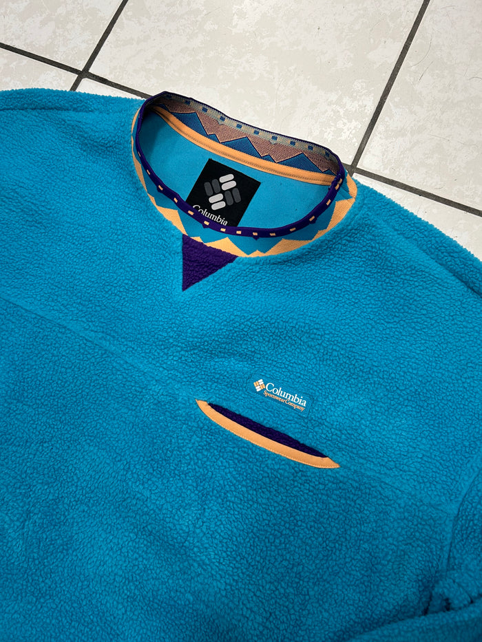 Columbia Teal Retro Fluffy Fleece Crewneck