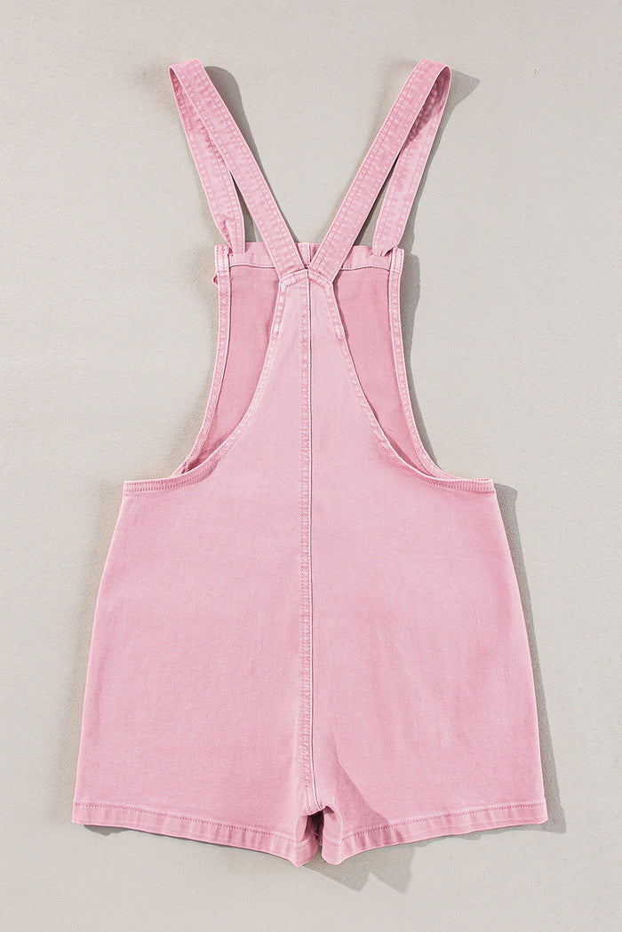Combi-short en jean rose à bretelles nouées de couleur unie avec poches-A WOMAN WE LOVE