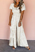 Combinaison blanche à manches courtes bouffantes et smockée à fleurs style bohème-A WOMAN WE LOVE