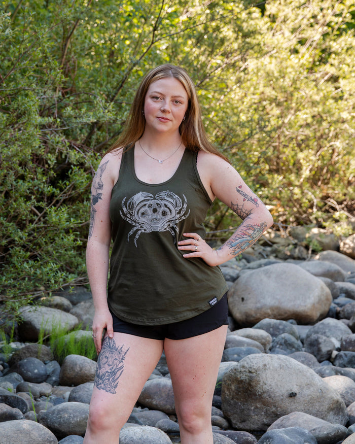 CRAB- Women's 100% Organic Cotton Racerback Tank Top - Olive Green