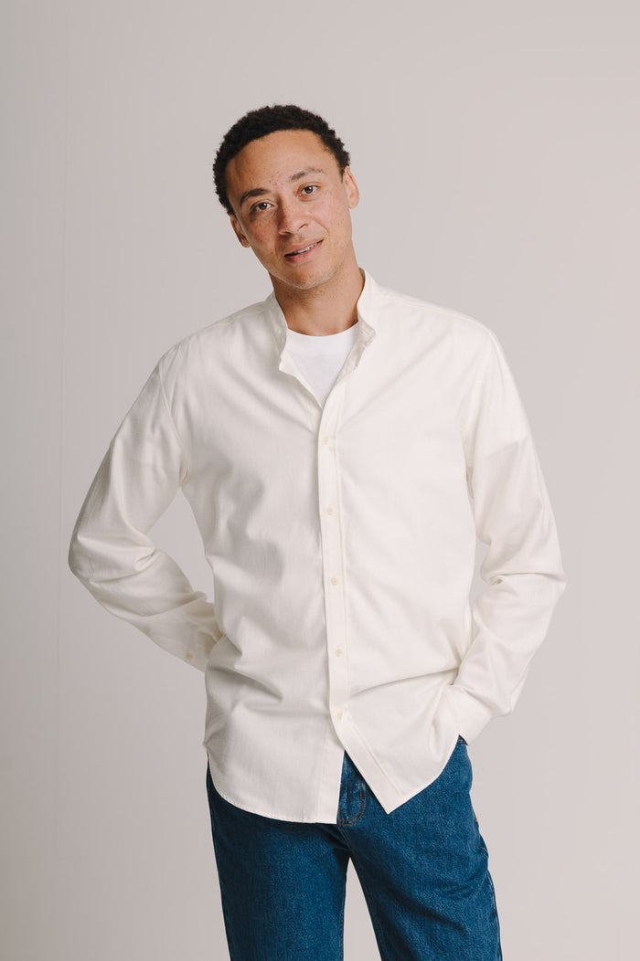 Cream Cotton Cashmere Grandad Shirt, Grandad Shirt - SIRPLUS