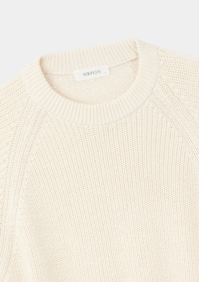 Cream Fisherman Rib Cotton Crew Neck, Crew Neck Jumper - SIRPLUS
