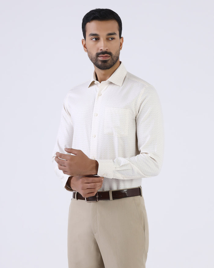 Cream Staples Print Formal Shirts - Eagle