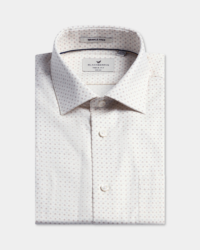 Cream Staples Print Formal Shirts - Eagle