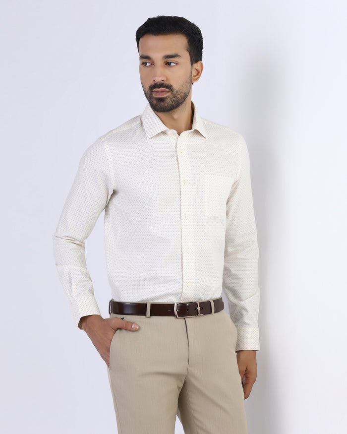 Cream Staples Print Formal Shirts - Eagle