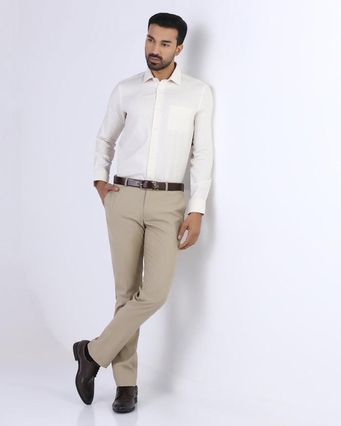 Cream Staples Print Formal Shirts - Eagle