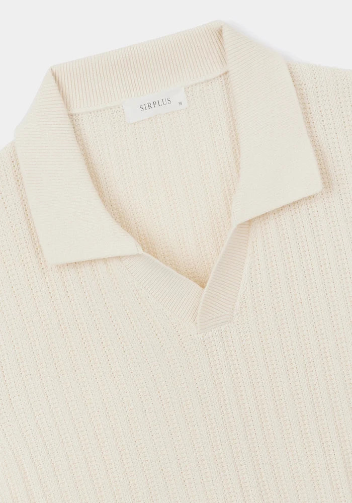 Cream Textured Rib Resort Polo, Polo Shirt - SIRPLUS