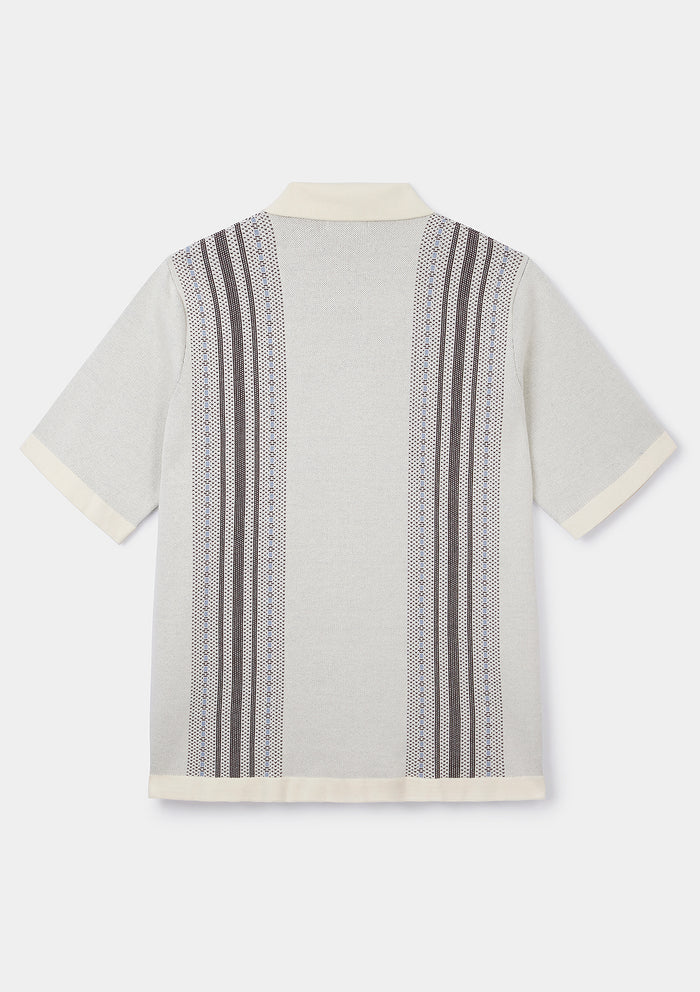 Cream Woven Panel Jacquard Polo, Polo Shirt - SIRPLUS