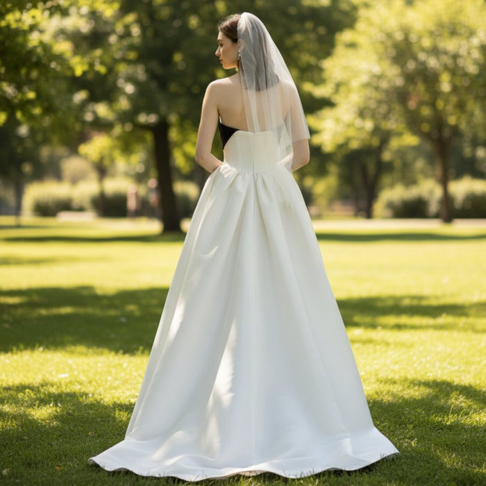 Curve Neck Satin Sheath Bridal Gown Wedding Dress with Pocket - Rosymae