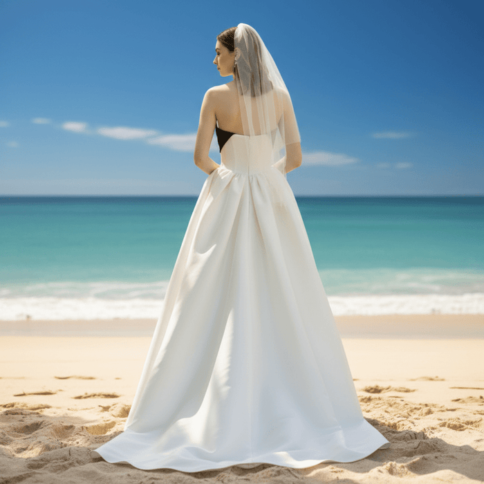 Curve Neck Satin Sheath Bridal Gown Wedding Dress with Pocket - Rosymae