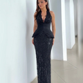 Customized Black Halter Deep V Prom Dress Ruched Beaded Lace Mermaid Floor-Length Evening Dresses 2026
