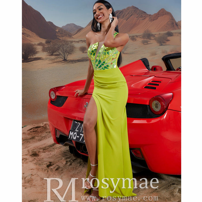 Cut-Out Glitter One-Shoulder Long Prom Dress with Leg Slit BP057 - Rosymae