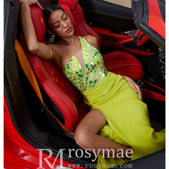Cut-Out Glitter One-Shoulder Long Prom Dress with Leg Slit BP057 - Rosymae