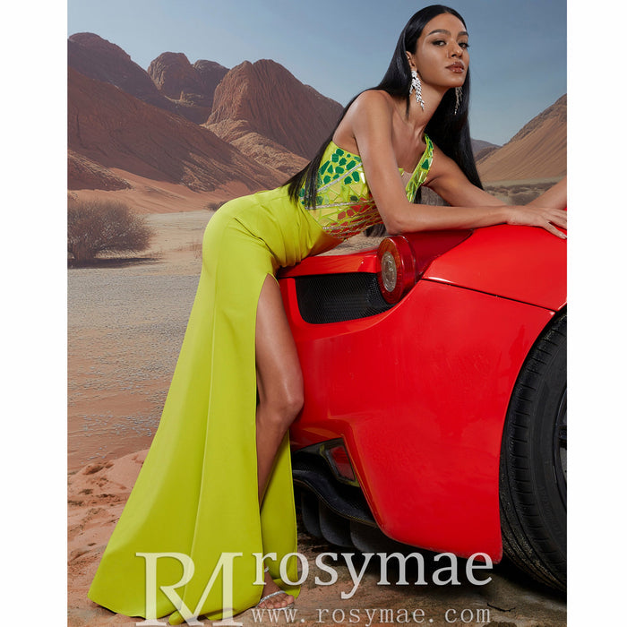 Cut-Out Glitter One-Shoulder Long Prom Dress with Leg Slit BP057 - Rosymae
