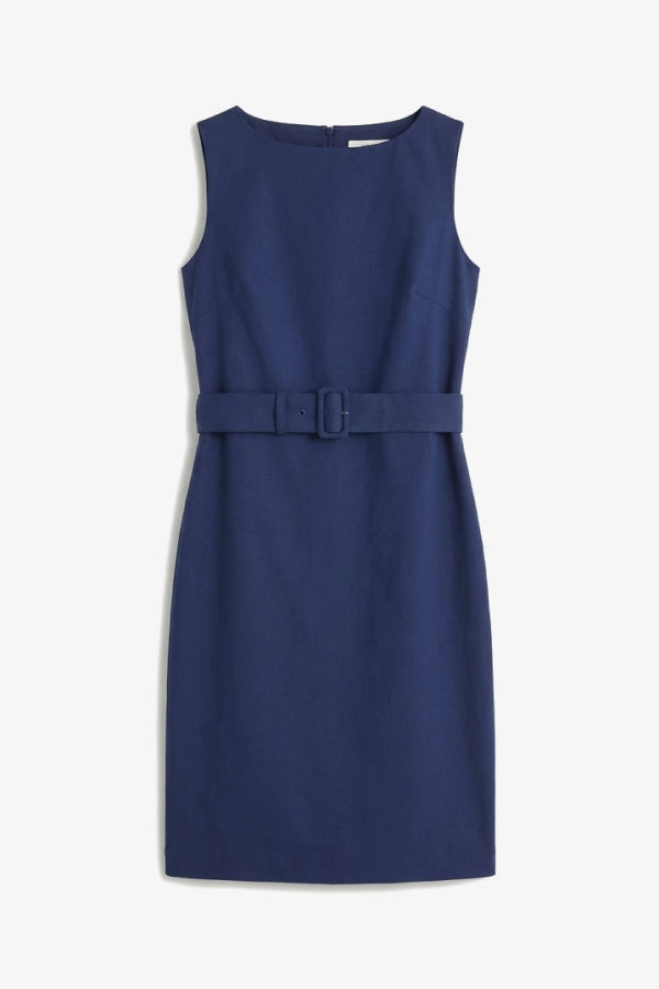 Navy blue dress with a belt on a white background  | Still | Exclude
